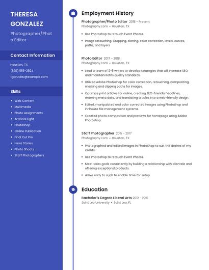 Photographer/Photo Editor Resume