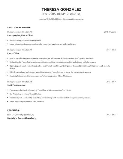 Photographer/Photo Editor Resume