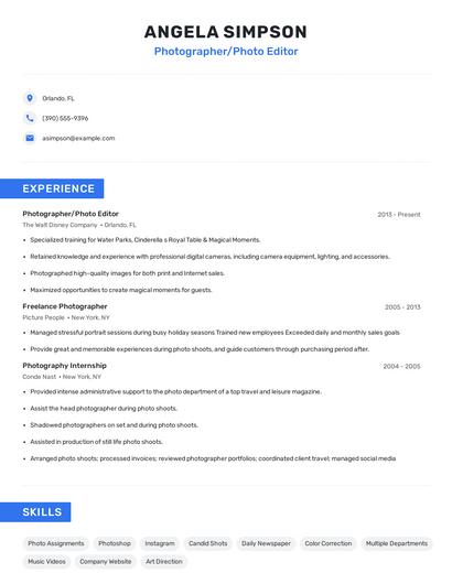 Photographer/Photo Editor Resume