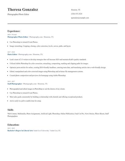Photographer/Photo Editor Resume