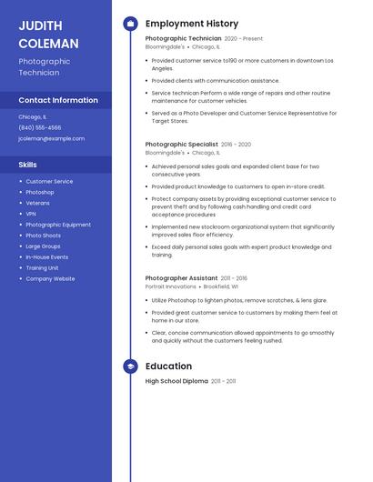Photographic Technician Resume