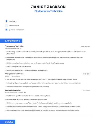 Photographic Technician Resume