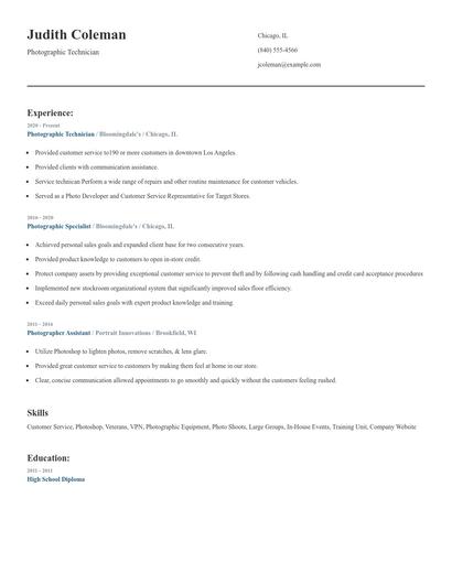 Photographic Technician Resume