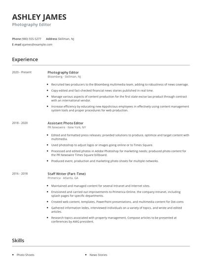 Photography Editor Resume