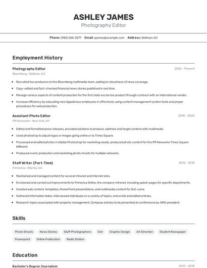 Photography Editor Resume