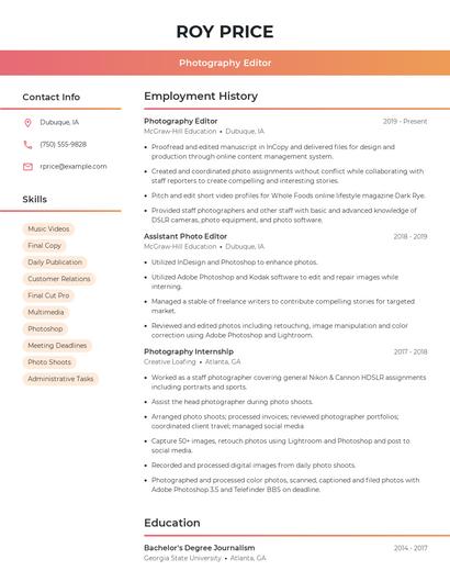 Photography Editor Resume