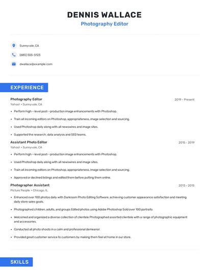 Photography Editor Resume