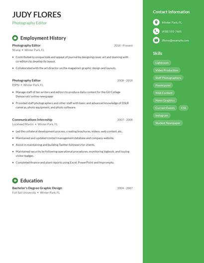 Photography Editor Resume
