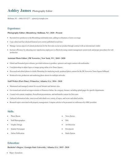 Photography Editor Resume