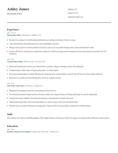 Photography Editor Resume