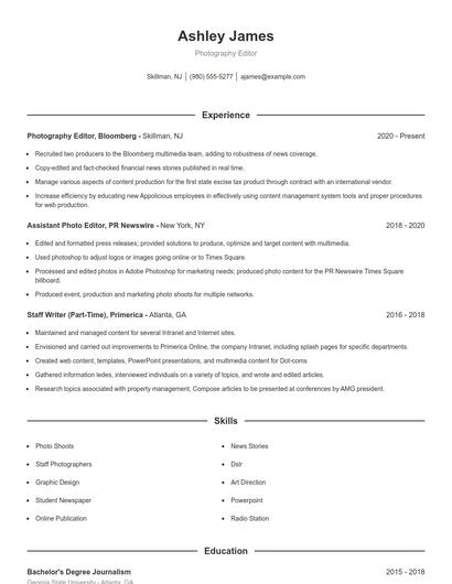 Photography Editor Resume