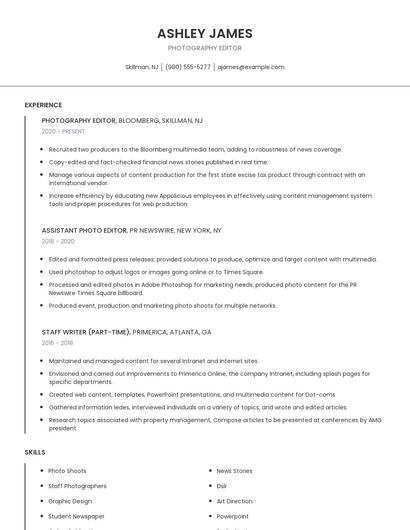 Photography Editor Resume