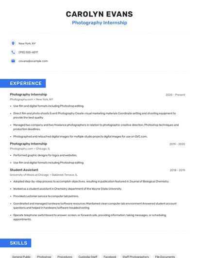 Photography Internship Resume