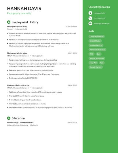 Photography Internship Resume