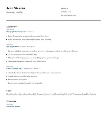 Photography Internship Resume