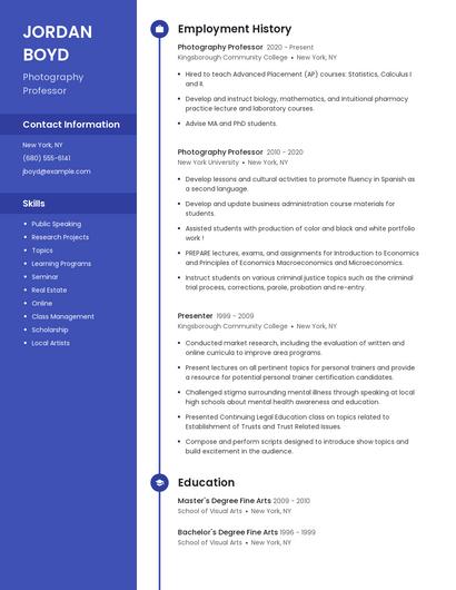 Photography Professor Resume