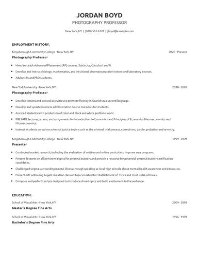Photography Professor Resume