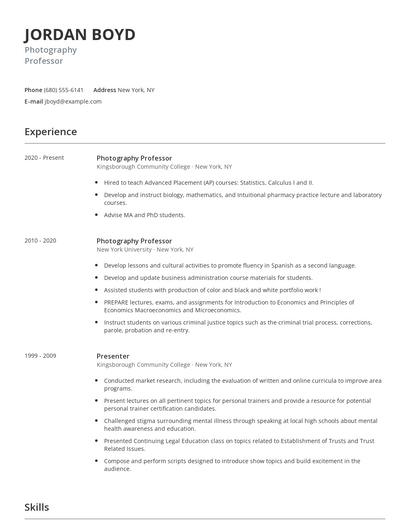 Photography Professor Resume
