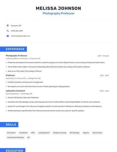 Photography Professor Resume