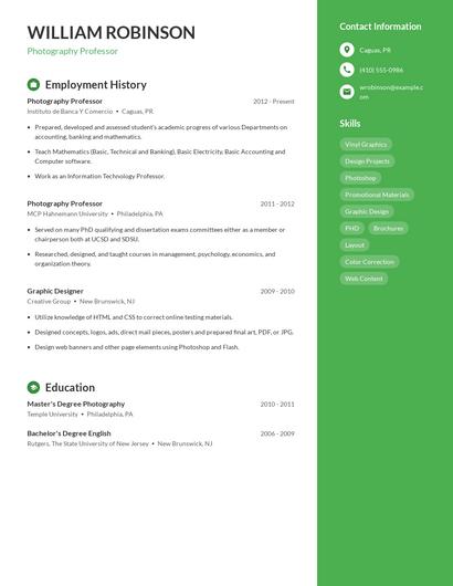 Photography Professor Resume