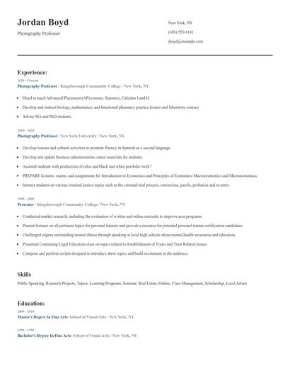Photography Professor Resume