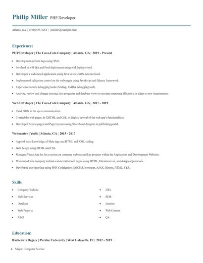 PHP Developer Resume