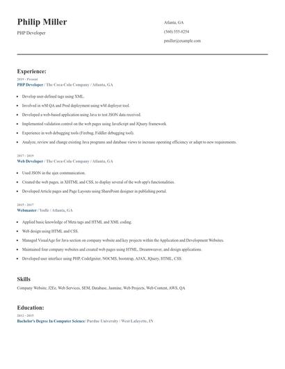 PHP Developer Resume