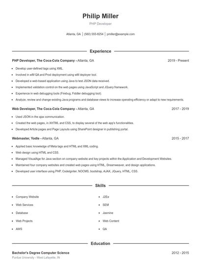 PHP Developer Resume
