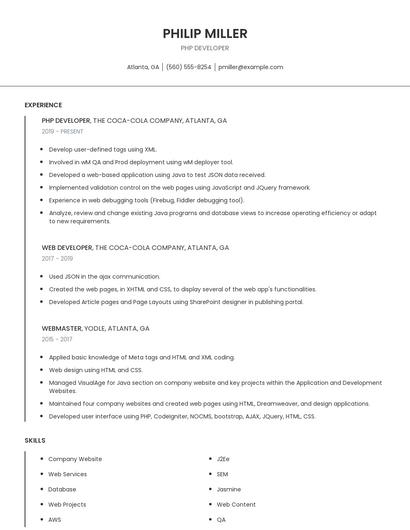 PHP Developer Resume