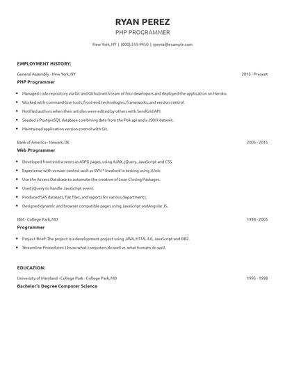 PHP Programmer Resume