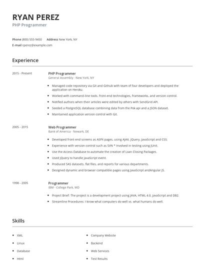PHP Programmer Resume