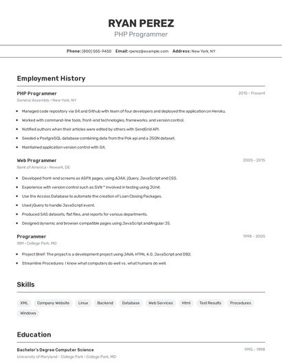 PHP Programmer Resume