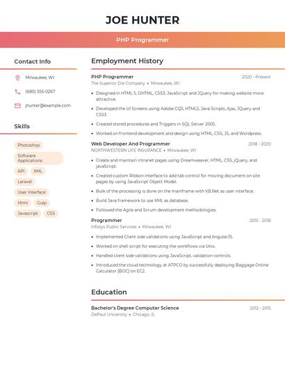 PHP Programmer Resume
