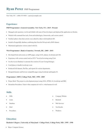 PHP Programmer Resume