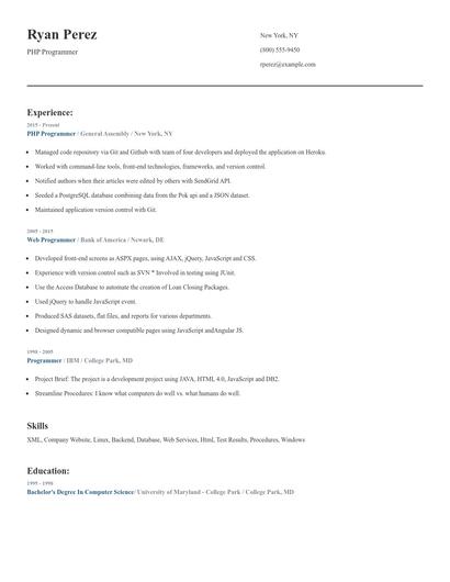PHP Programmer Resume