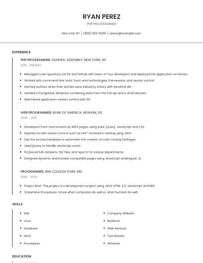 PHP Programmer Resume