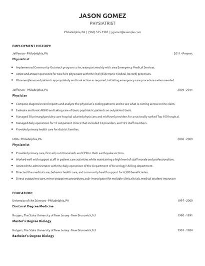 Physiatrist Resume