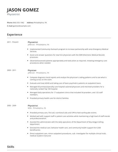 Physiatrist Resume