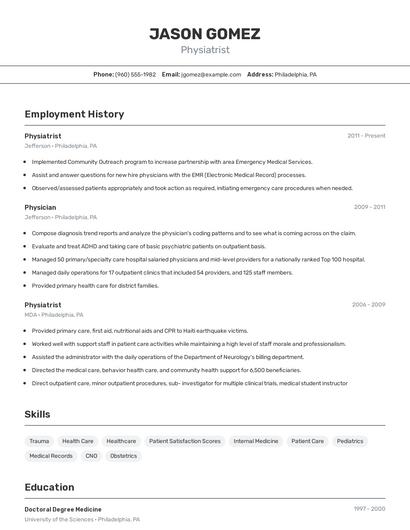 Physiatrist Resume