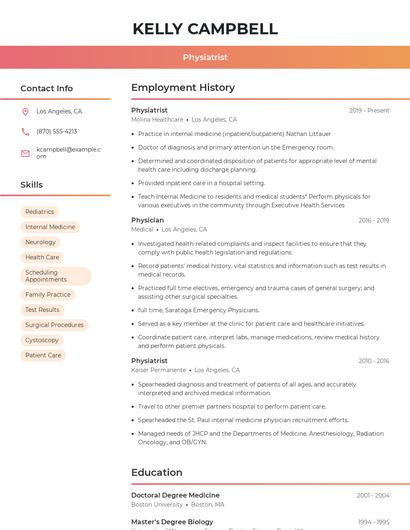 Physiatrist Resume