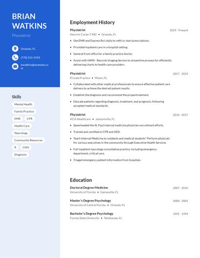 Physiatrist Resume