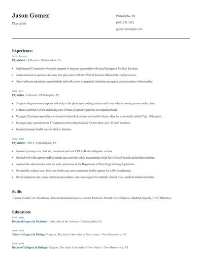 Physiatrist Resume
