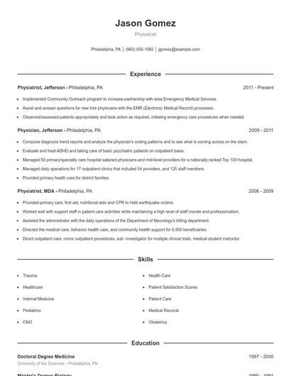 Physiatrist Resume
