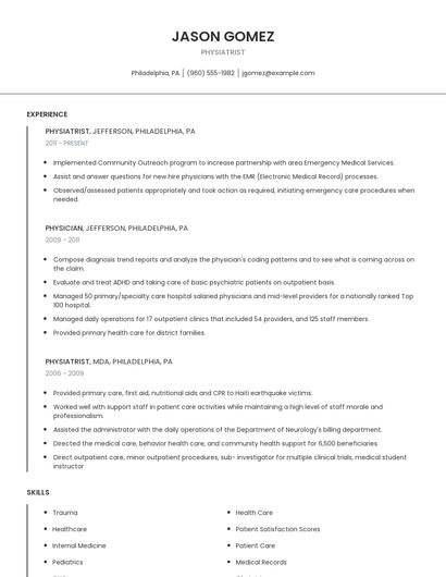 Physiatrist Resume