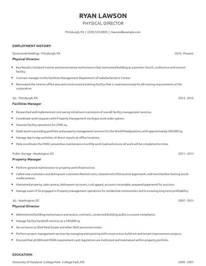 Physical Director Resume
