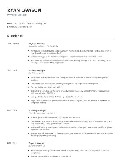Physical Director Resume