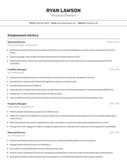 Physical Director Resume