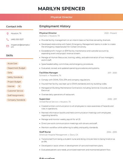 Physical Director Resume