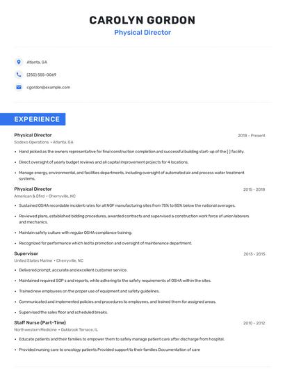 Physical Director Resume