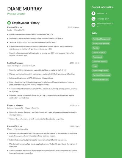 Physical Director Resume